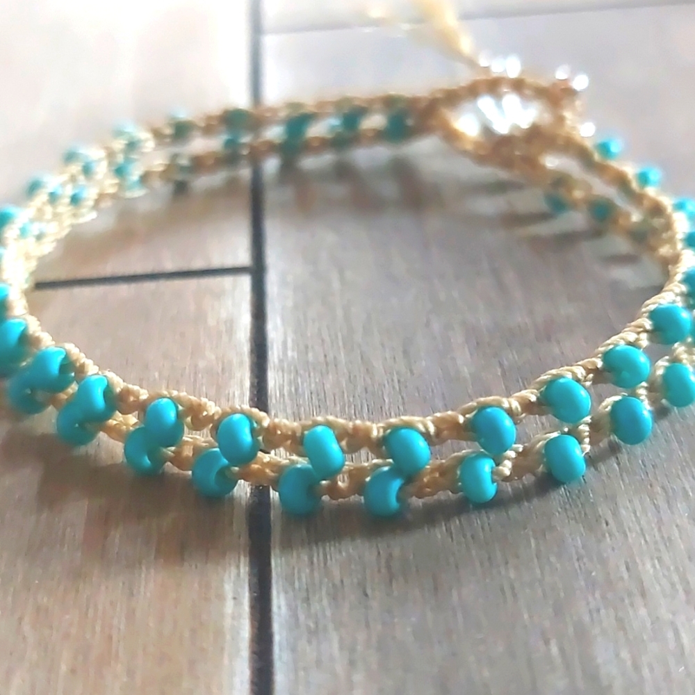 Handcrafted Bead Crochet Bracelet in Turquoise
